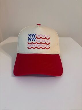 Americana Bow Flag Embroidered Baseball Hat Red White Blue Patriotic Cap